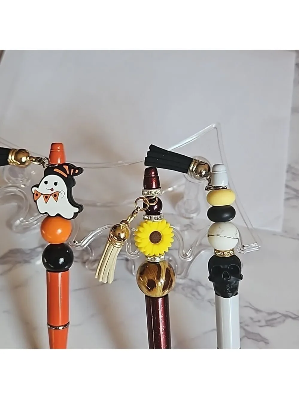 Handmade Beaded Pens Set of 3 Fall Halloween Floral